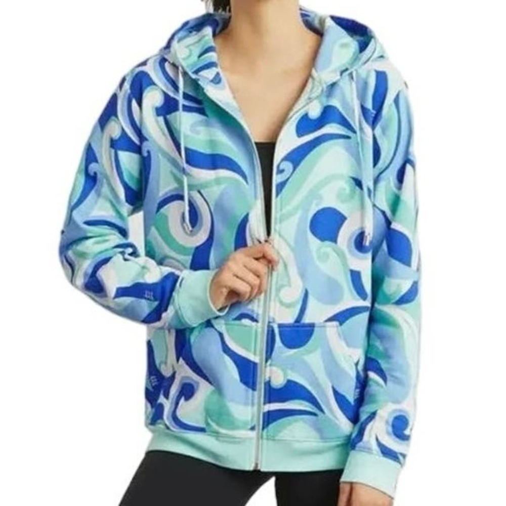Hill House The Allie Zip-Up in Ocean Kaleidoscope Size Small NWT